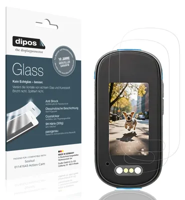 Produktbild von 2x Schutzfolie für Sosisul 01141643 Action Cam - Anti-Shock 9H Folie dipos Glass Kunststoffglas