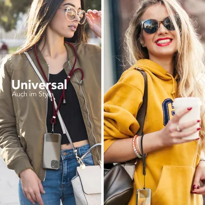 Produktbild von EAZY CASE Universal Handykette kompatibel mit allen Smartphones, Kette zum Umhängen, Handyband mit Hülle, mit Karabiner in Rot