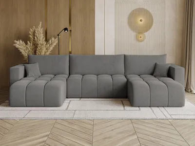 Produktbild von GrainGold Ecksofa U-Form Neva - Ecksofa mit Schlaffunktion, Bettkasten - Moderne Ecksofa, Wohnzimmer Sofa - Eckcouch mit Velvet-Stoff - Dunkelgrau (Castel 93)