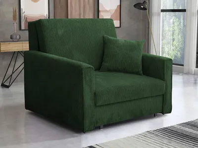 A green corduroy sofa with a single cushion is shown in a room setting.