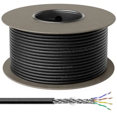 CAT 7 Outdoor Installationskabel 100m, S/FTP, 10 Gbps, Kupfer