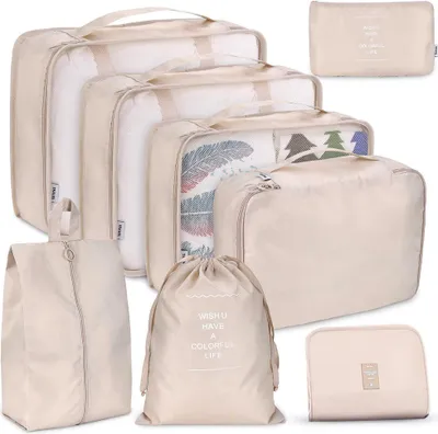 Produktbild von Aufbewahrungstaschen 8-teiliges Set Reise-Organizer Koffer-Verpackungsset Aufbewahrungskoffer Tragbarer Gepaeck-Organizer Kleidung Schuh Tidy Pouch Bag