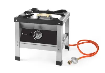 Produktbild von Hockerkocher KitchenLine Geeignet für Propangas Umbausatz für Erdgas enthalten mit Thermoelement und Piezozündung Brennerkranz aus emailliertem Gusseisen Lieferung inkl. Gasschlauch und Druckminderer 425x425x(H)400 mm 50 mbar 6.4 (P) Leistu