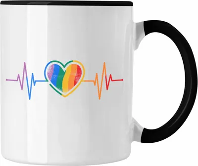 Produktbild von Trendation - LGBT Tasse Geschenk für Schwule Lesben Transgender Regenbogen Herzschlag Lustige Grafik (Schwarz)