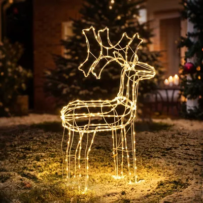Productafbeelding van LED-tuinlamp 60 cm, rendier, kerstdecoratie, herten, verlicht, LED-decoratielamp, 8 modi, spatwaterdicht, warm wit