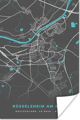 Produktbild von MuchoWow® Poster Blau - Deutschland - Karte - Stadtplan - Rüsselsheim am Main 20x30 cm - Papierdruck