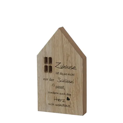 Produktbild von Dekoaufsteller ZUHAUSE aus Holz Schild H20cm Holzhaus mit Spruch - BRAUN