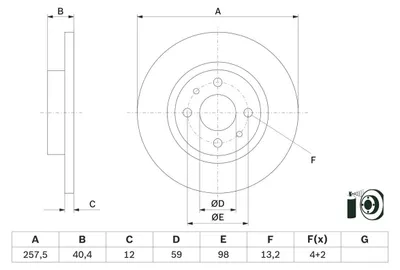 Produktbild von 2 Bremsscheiben Ø 257,5 mm voll BOSCH IAM-Expertise passend für u.a. FIAT TIPO