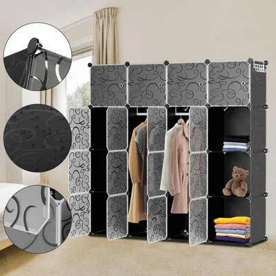 Produktbild von TolleTour Kleiderschrank DIY Bücherregal Schrank Standregal mit Türen 16 Würfel