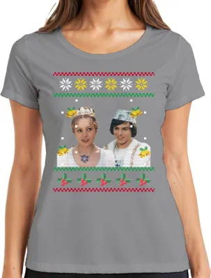 Produktbild von Drei Haselnüsse für Aschenbrödel - Ugly Christmas Sweater Weihnachten Damen T-Shirt, Grau, L