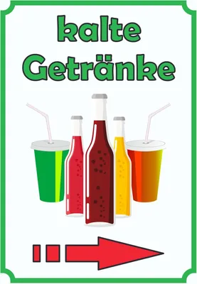 Produktbild von kalte Getränke Schild Hochkant mit Pfeil rechts A6 Rückseite selbstklebend