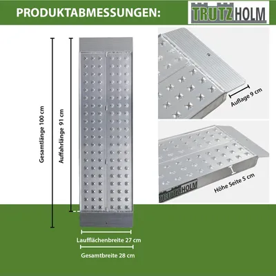 Produktbild von TRUTZHOLM 2x Auffahrrampe Alu Traglast 540 kg Länge 100 cm Breite 28 cm Verladerampe gelocht