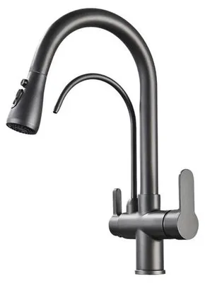 Produktbild von 3-Wege Küchenarmatur NORDIC mit Wasserfilter-Anschluss, herausziehbare Brause, 360° schwenkbar, getrennte Wasserwege, Keramikkartusche Graphit