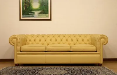 Produktbild von Design Chesterfield Sofa 3-Sitzer Gelb Couch Polster Leder Sofas Wohnzimmer Neu