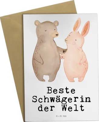 Produktbild von Mr. & Mrs. Panda Grußkarte Hase Beste Schwägerin der Welt - Weiß - Geschenk, Ehemann, einladungskarten, vatertagskarte, weihnachtskarten, Partner, Geschenkidee, Familie