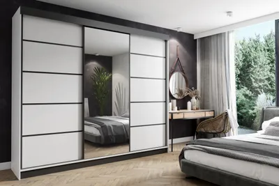 Image de KIER FURNITURE Armoire coulissante, Armoire blanche, 250x200x62cm