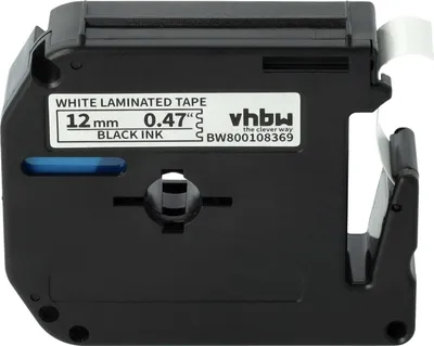 Produktbild von vhbw Schriftband-Kassette kompatibel mit Brother P-Touch 80SCCP, BB4, M95, 90, 70SR, H100, 80, H110, 85 Etiketten-Drucker 8m x 12mm Schwarz auf Weiß