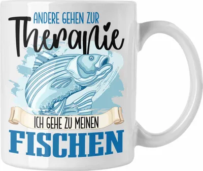 Produktbild von Trendation - Angler Tasse Geschenk für Fisch Besitzer Therapie Lustiger Spruch Geschenkidee (Weiß)