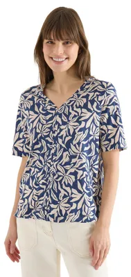 Produktbild von Cecil T-Shirt mit V-Neck und floralem Print Sporty Denim Blue M