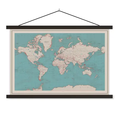Obrázek produktu pro MuchoWow® Textilní plakát - Mapa světa - Vintage - Atlas - Děti - Chlapci - Dívky - 90x60cm - S černými lamelami