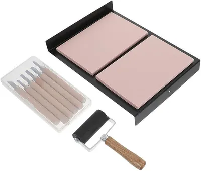 Imagen del producto de Juego de 10 sellos – Bloques para linograbado – Bloques para grabado en linograbado, rodillo de tinta para principiantes en técnicas de grabado