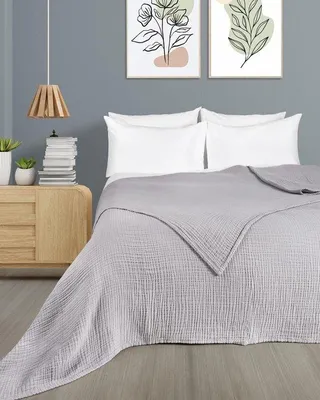Produktbild von Unyqoos® Musselin Bettüberwurf 100% Baumwolle, 4-lagig, weich & atmungsaktiv, temperaturregulierend, Grau, 150 x 200 cm