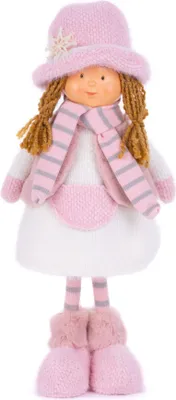 Image de Figurine MagicHome Noël, Petite fille avec chapeau rose, rose, en tissu, 16x10x36 cm