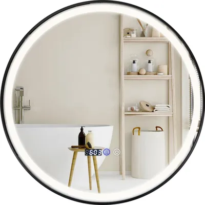Produktbild von GOPLUS Badspiegel mit Beleuchtung, Badezimmerspiegel mit 3 Lichtfarben & Beschlagfrei, beleuchteter Wandspiegel mit Uhr & Temperatur & Memory-Funktion
