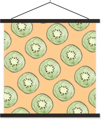 Produktbild von MuchoWow® Textilposter Kiwi - Obst - Aquarell - Schablonen 90x90 cm mit schwarzem Rahmen - Magnetisches