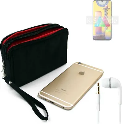 Produktbild von TOP SET kompatibel mit Samsung Galaxy M31 Handy Hülle Gürteltasche schwarz + Kopfhörer Travel Bag Travel-Case mit Diebstahlschutz praktische Schutz