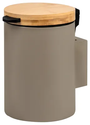 Produktbild von bremermann runder Wand-Kosmetikeimer mit Bambusdeckel 3 Liter inkl. Wandhalterung zum Kleben oder Bohren, Braun