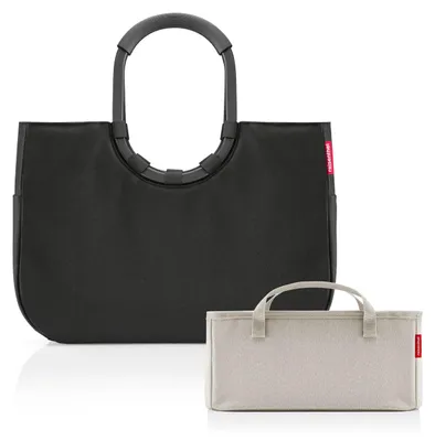 Produktbild von reisenthel loopshopper L Tasche Einkaufstasche frame black OR7040 + Organizer herringbone sand