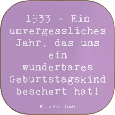 Produktbild von Mr. & Mrs. Panda Untersetzer Spruch 1933 Geburtstag - Lavendeltraum - Geschenk, für Gläser, handgefertigt, Erfahrungen, Glas, Alter, gläseruntersetzer, Jubiläum, Coaster