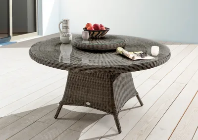 Produktbild von Destiny Gartentisch LUNA Ø150x75 cm mit Drehteller, Polyrattan, vintage grau