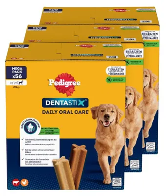 Produktbild von Pedigree Dentastix Zahnpflege-Leckerlis für große Hunde, 3 x 56 Stück