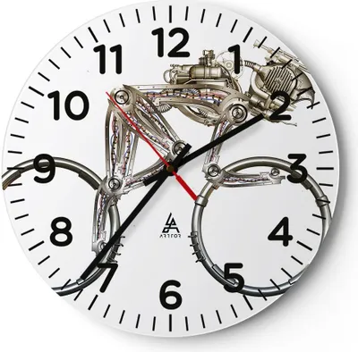 Produktbild von Wanduhr - Rund - Glasuhr - Fahrrad Roboter Modern - 40x40cm - Schleichendes Uhrwerk - Lautlos - zum Aufhängen bereit - Dekoration Modern - Wanddekoration aus Glas - C4AR40x40-4194