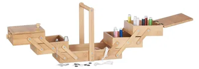 Produktbild von Nähkasten Nähkästchen Nähbox - Bambus - 5 Fächer - 20 x 24 x 13,5 cm - Natur