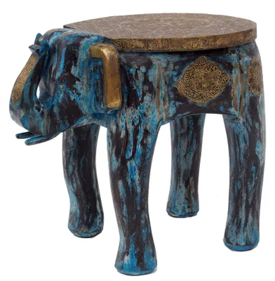 Produktbild von Kleiner Elefanten Beistelltisch - Blau-gold, Holz, 45*50*37 cm, Kaffeetische & Bodentische