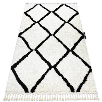 Imagen del producto de Alfombra BERBER Cuadriculado Franjas Bereber Marroquí Shaggy blanco 200x290 cm