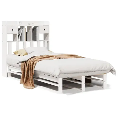 Produktbild von vidaXL Massivholzbett mit Regal ohne Matratze Weiß 75x190 cm Kiefer
