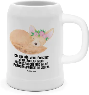 Produktbild von Mr. & Mrs. Panda Bierkrug Wüstenfuchs Blumen - Weiß - Geschenk, Blumenkranz, Wüste, Steinkrug, Humpen, Krug, Afrika, Seidel, Tonkrug, Glücklich, Keramikkrug