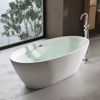 Image de doporro Baignoire îlot Ovale pour Salle de Bain 150cm Blanc Vicenza599 Acrylique avec Bonde et trop plein 150x79x56cm
