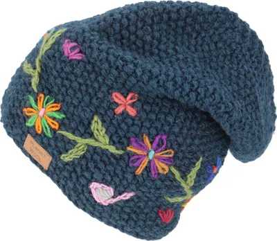 Produktbild von Beanie Mütze, Bestickte Strickmütze, Nepalmütze, Wintermütze - Petrol, Uni, Blau, Wolle, Hüte, Mützen