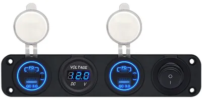 Produktbild von ProRide 12V USB-Ladegerät 4 Anschlüsse mit QC3.0, Voltmeter & Schalter