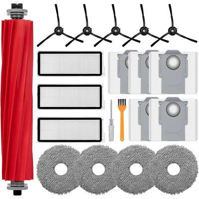 Produktbild von INF Ersatzteil-Set, kompatibel mit Roborock Qrevo – Hauptbürste, Seitenbürsten, Filter, Staubbeutel, Wischlappen
