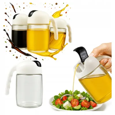 Imagen del producto de 2 dispensadores de vidrio de 300 ml con asa, ideales para aceite, vinagre y especias