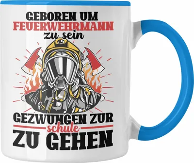Produktbild von Trendation - Feuerwehr Tasse Sohn Jungs Geschenke Zubehör Lustig Kinder Geburtstag Gezwungen Zur Schule (Blau)