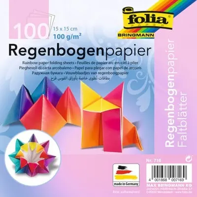 Produktbild von folia Regenbogen-Faltblätter 150 x 150 mm 100 g/qm 100 Blatt