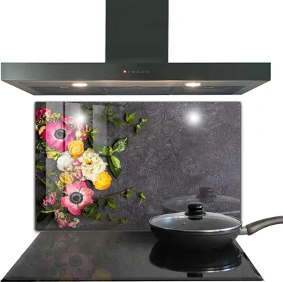 Produktbild von Spritzschutz aus Glas Küchenrückwand - Wandschutz für Herd und Spüle - 100x70 cm - Natürliche Blumenkomposition