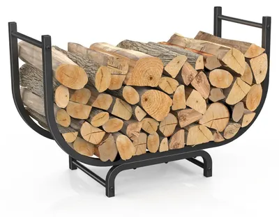 Productafbeelding van Houtopslagrek van metaal, 80x35x57 cm, geschikt voor binnen- en buitengebruik, kleur: zwart